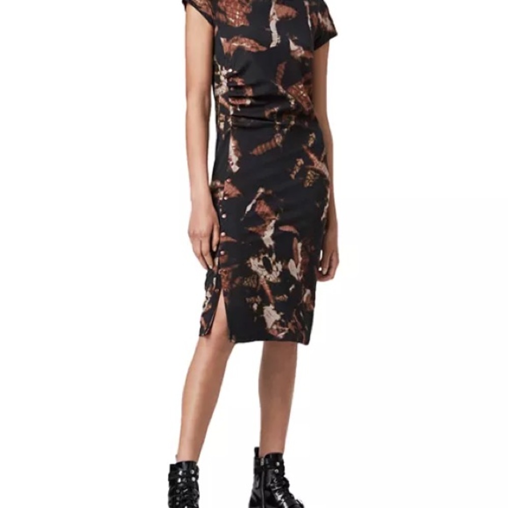 All Saints Hatti Tie Dye Shirt Dress Snap Ruched Womens Size 4 EUC